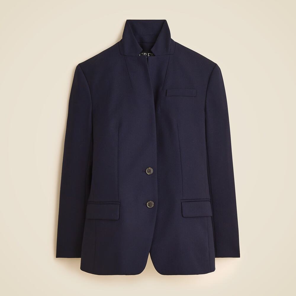 NWT J Crew Standing Collar Blazer in Wool-Blend Flannel Navy Blue 8